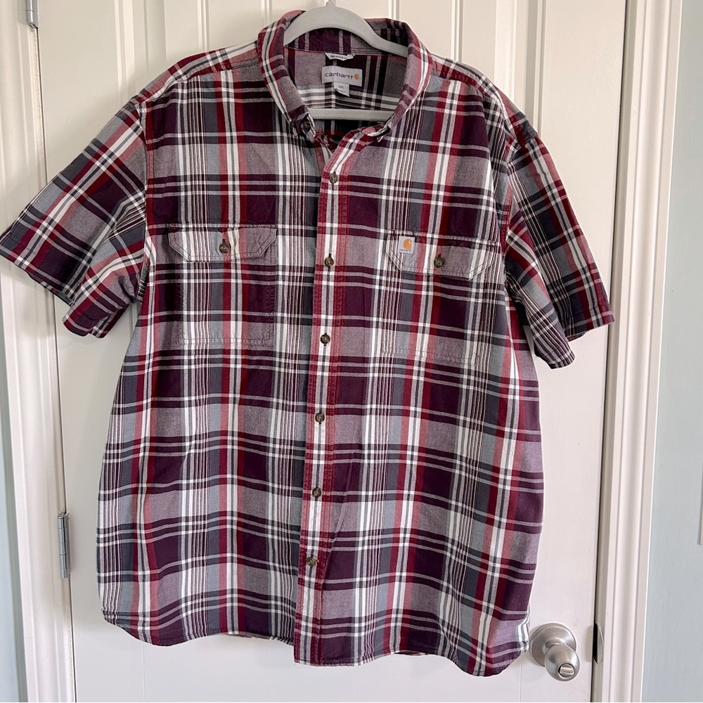Carhartt Button Up Shirt Mens 2XL Red Plaid Short Sleeve Casual